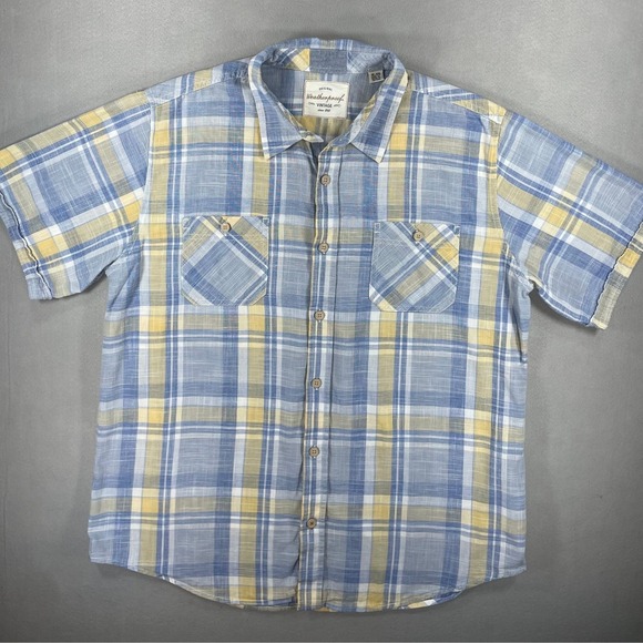 Weatherproof Vintage Other - Weatherproof Mens Shirt Short Sleeve Plaid Blue Yellow Cotton XL
